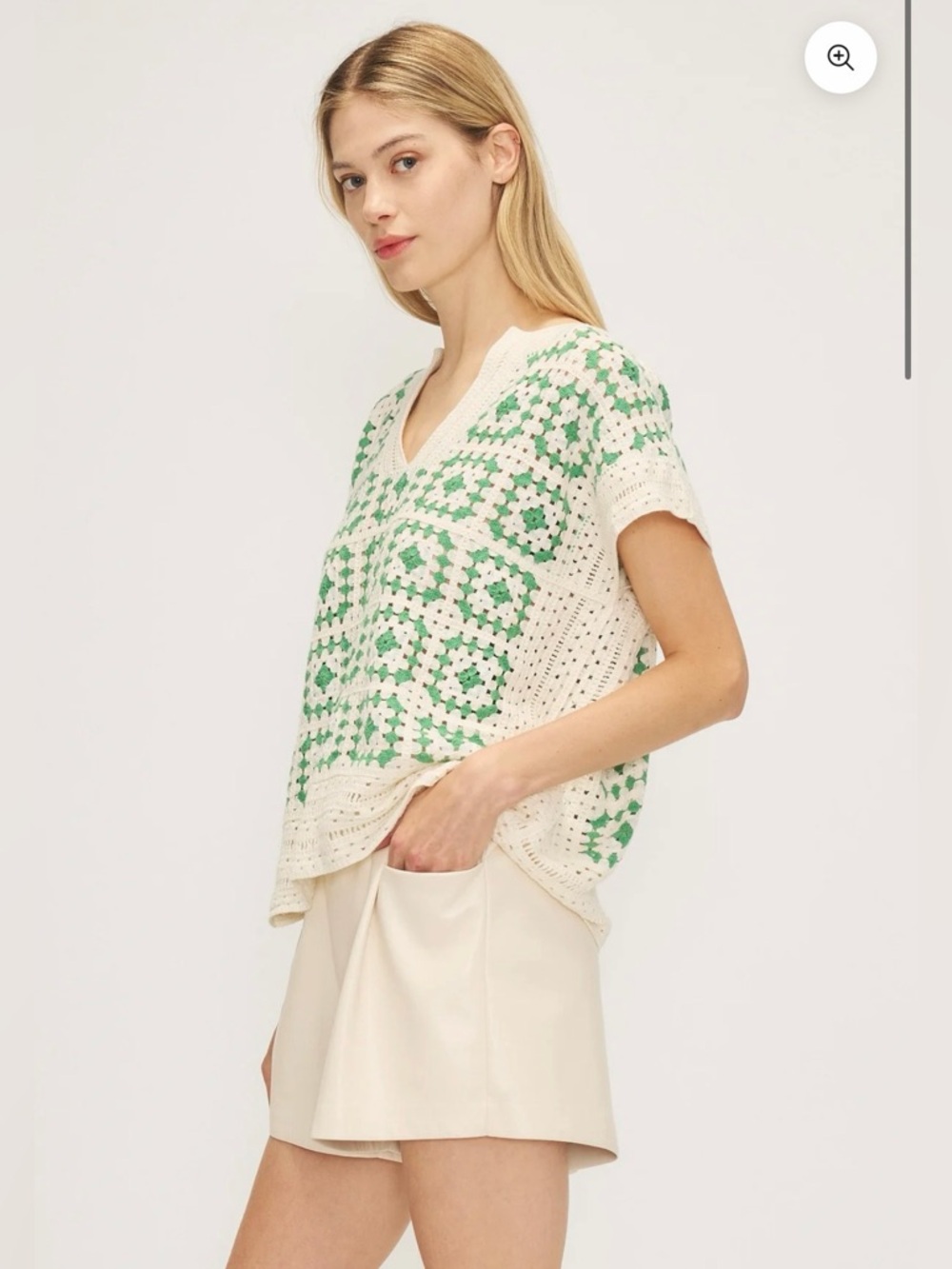 MELISSA NEPTON Green & Cream Openwork Crochet Top